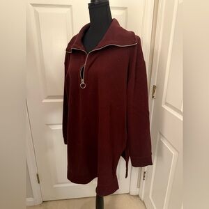 Ava & Viv Maroon 1/4 Zip Ribbed Sweater Plus Size 1X
